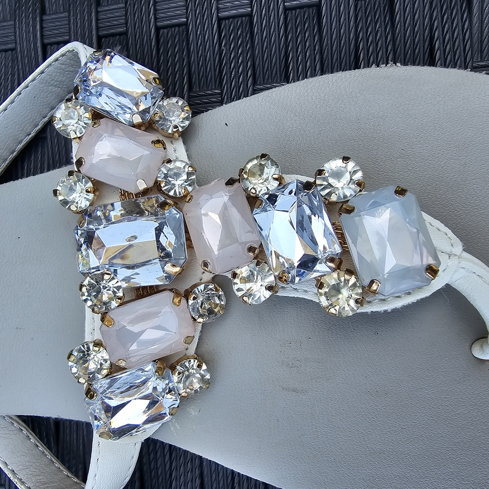 White Sandals with Gemstone Accents